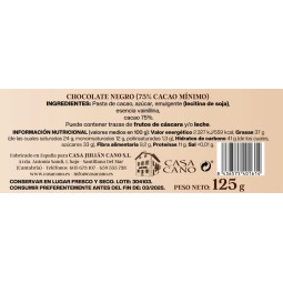 chocolate negro 75% casa cano