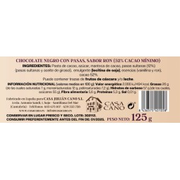 chocolate negro con pasas al ron casa cano