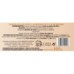 Chocolate con leche y almendras casa cano