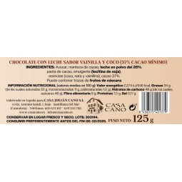 chocolate con leche sabor vainilla y coco casa cano